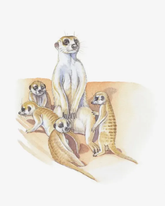 Framed Print : Illustration of meerkat with babies Framed Print : Illustration of meerkat with babies