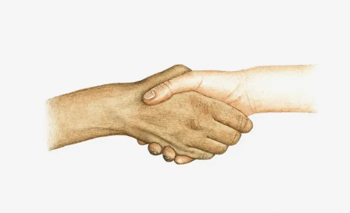 Framed Print : Illustration of two men of different racial ethnicities shaking hands Framed Print : Illustration of two men of different racial ethnicities shaking hands