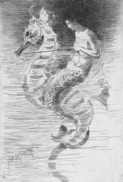 Framed Print : Illustration of Mermaid Riding Seahorse Framed Print : Illustration of Mermaid Riding Seahorse