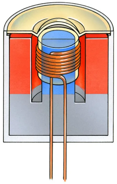 Framed Print : Illustration of microphone with moving spiral between poles of permanent magnet