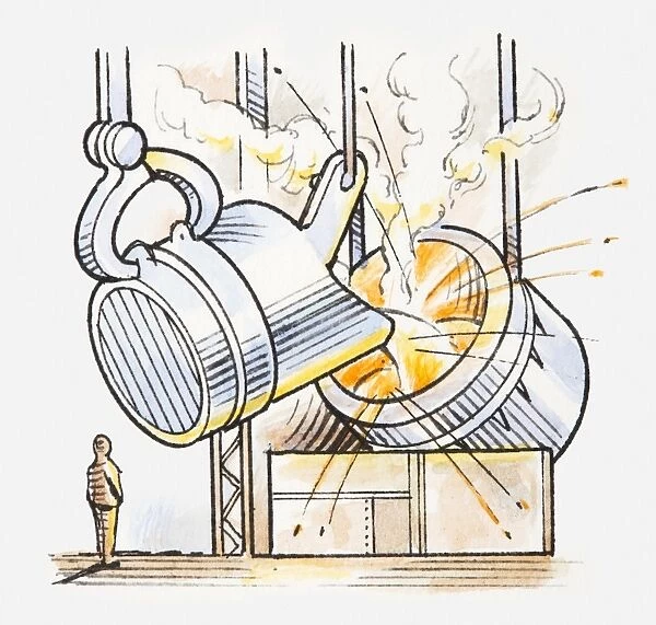Illustration of molten metal being poured into furnace
