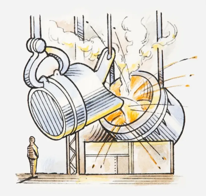 Framed Print : Illustration of molten metal being poured into furnace Framed Print : Illustration of molten metal being poured into furnace