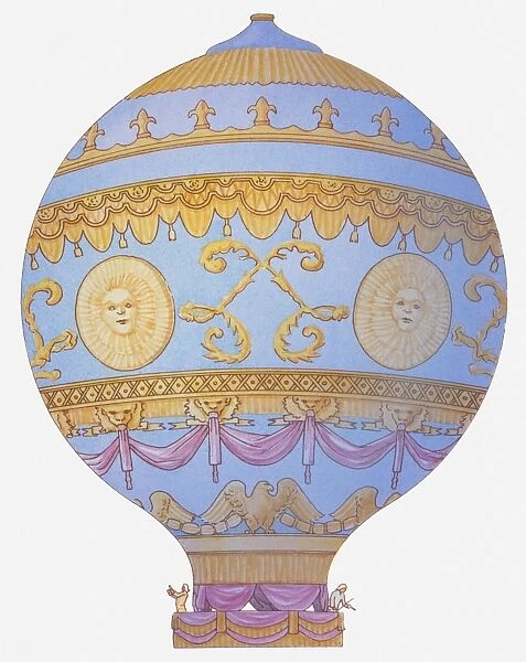 Illustration of Montgolfier brothers hot-air balloon, 1783