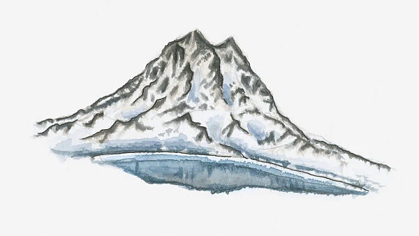 Illustration of mountain and lake