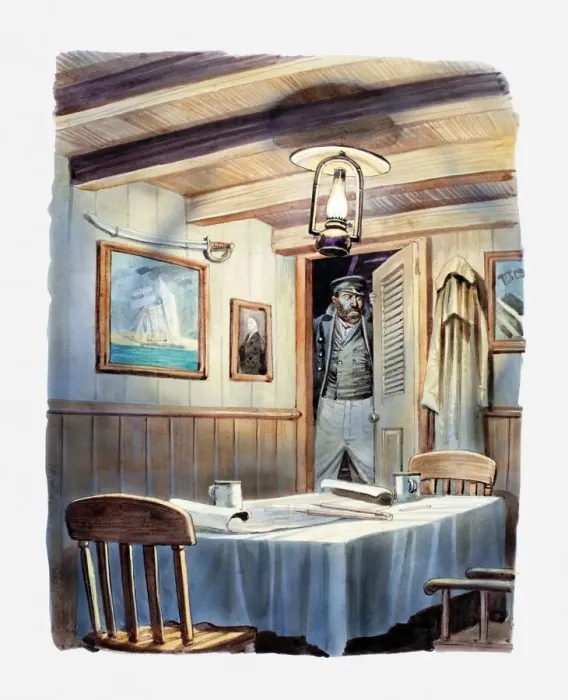 Framed Print : Illustration of Mr Morgan, crew member on the Ellen Austin walking on a ghost ship found in the Atlantic Ocean, south of Bermuda Framed Print : Illustration of Mr Morgan, crew member on the Ellen Austin walking on a ghost ship found in the Atlantic Ocean, south of Bermuda