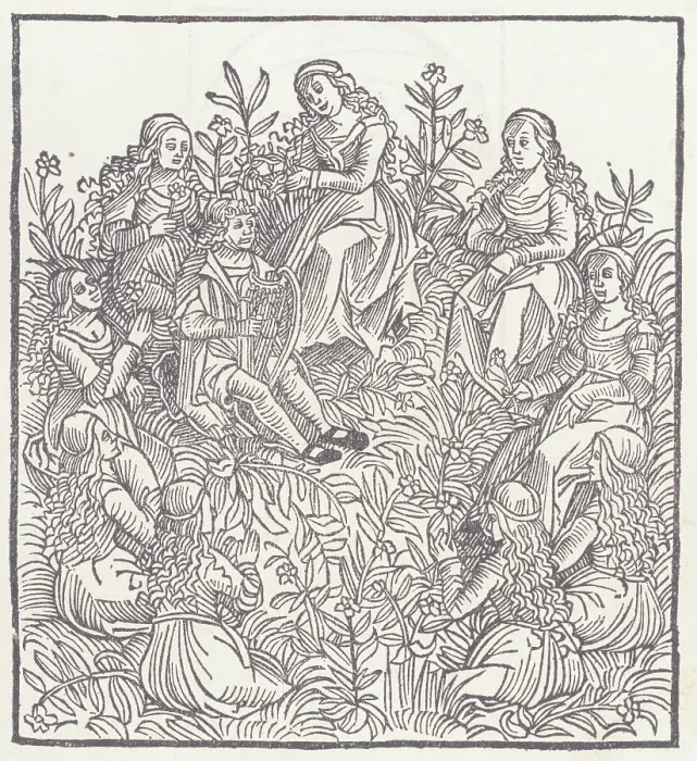 Framed Print : Illustration of Musicians in a Field Framed Print : Illustration of Musicians in a Field