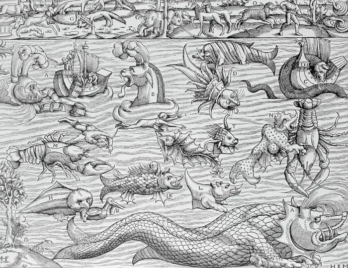 Framed Print : Illustration of Mythical Sea Monsters by Sebastian Munster Framed Print : Illustration of Mythical Sea Monsters by Sebastian Munster