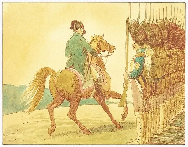 Illustration of Napoleon commanding his French army on horseback