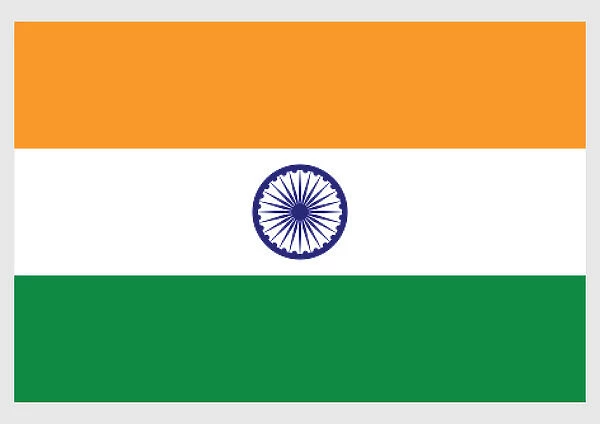 Illustration of national flag of India, horizontal tricolor of deep saffron, white and green with navy blue Ashoka Chakra at centre
