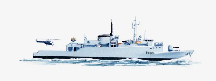 Framed Print : Illustration of naval frigate with helicopter landing on deck