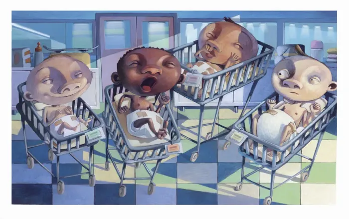 Framed Print : Illustration of Newborn Babies in a Delivery Ward Framed Print : Illustration of Newborn Babies in a Delivery Ward