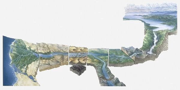 Illustration of Nile river from Lake Victoria to Nile Delta