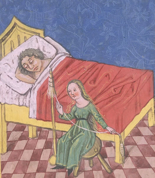 Nurse. An Illustration of a Nurse Tending to a Female Patient circa 1380