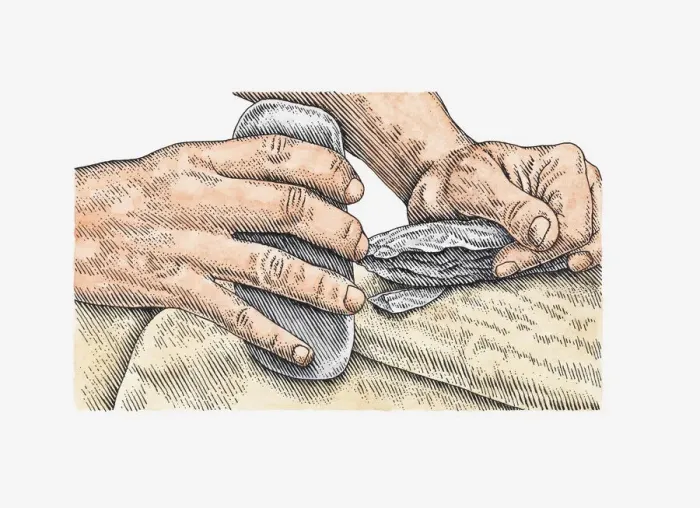 Framed Print : Illustration of of man making clovis point using antler hammer Framed Print : Illustration of of man making clovis point using antler hammer