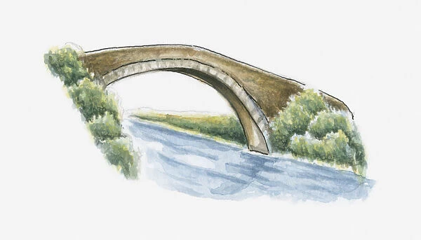Illustration of old bridge near Urepel, Pyrenees-Atlantiques, France