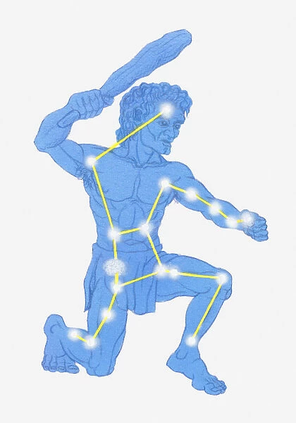Illustration of Orion constellation and Greek mythological Hunter