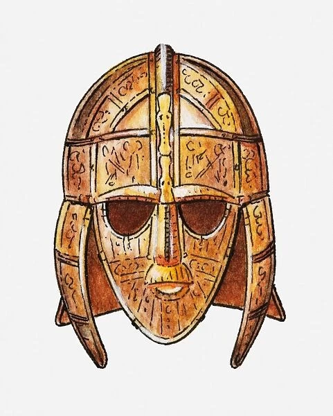 Illustration of ornate metal helmet