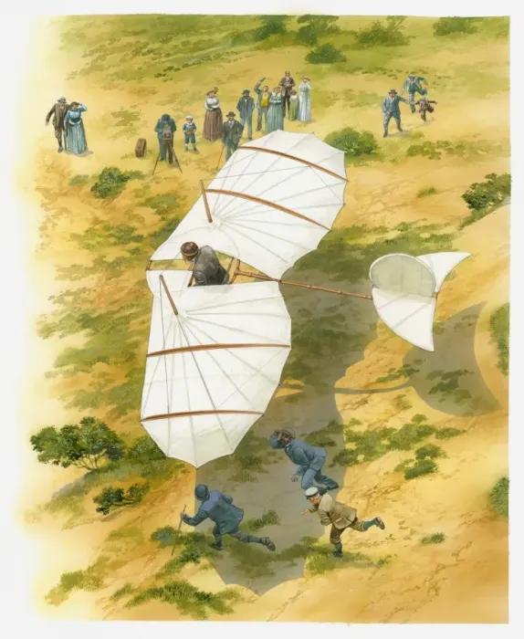 Framed Print : Illustration of Otto Lilienthal takes to skies in his glider Framed Print : Illustration of Otto Lilienthal takes to skies in his glider