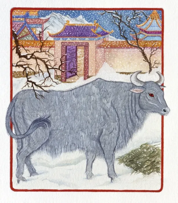 Framed Print : Illustration Ox Outside the Gate, representing Chinese Year Of The Ox Framed Print : Illustration Ox Outside the Gate, representing Chinese Year Of The Ox