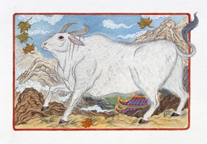 Framed Print : Illustration of Ox on the Way, representing Chinese Year Of The Ox Framed Print : Illustration of Ox on the Way, representing Chinese Year Of The Ox