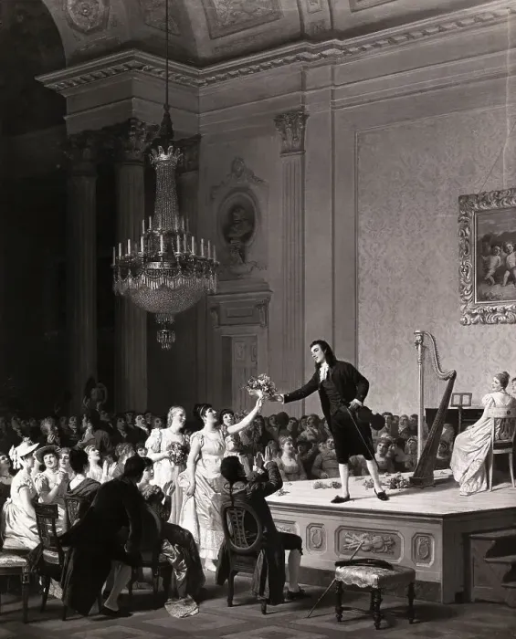 Framed Print : Illustration of Paganini Receiving gift from Audience Admirer