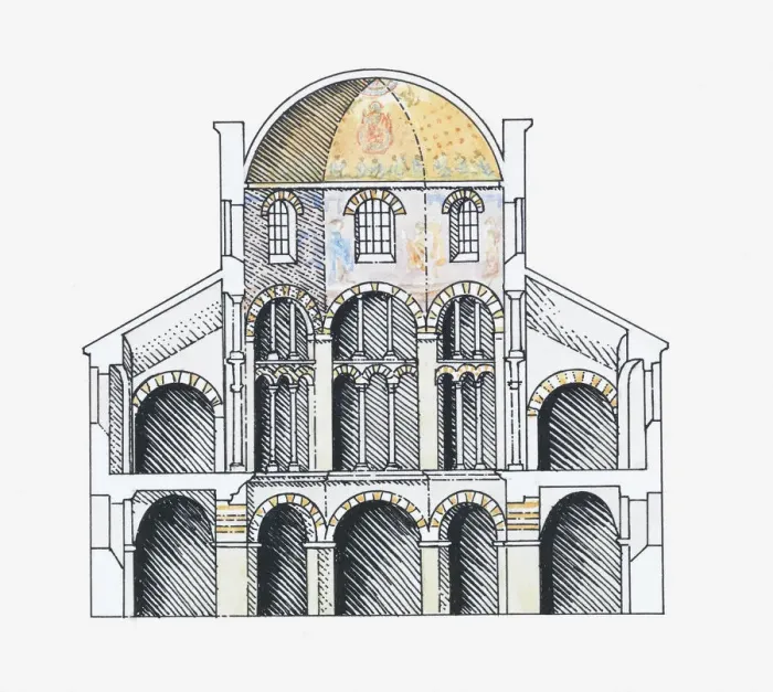 Framed Print : Illustration of Palatine Chapel, Aachen, Germany, 8th-9th century Framed Print : Illustration of Palatine Chapel, Aachen, Germany, 8th-9th century