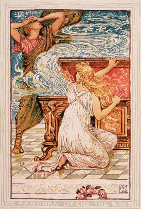 Framed Print : Illustration of Pandora Opening the Box by Walter Crane Framed Print : Illustration of Pandora Opening the Box by Walter Crane