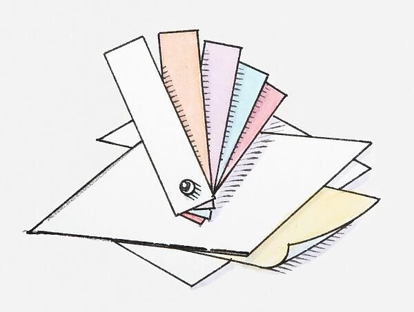Illustration of paper samples of varius colour and size