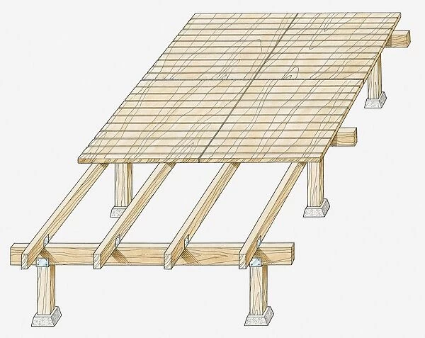Illustration of partly laid wooden decking