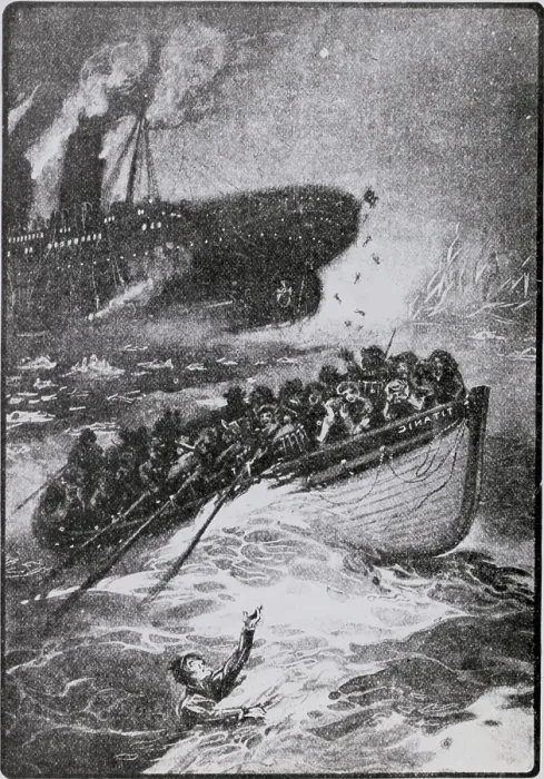 Framed Print : Illustration with Passengers at Scene of Titanic Sinking