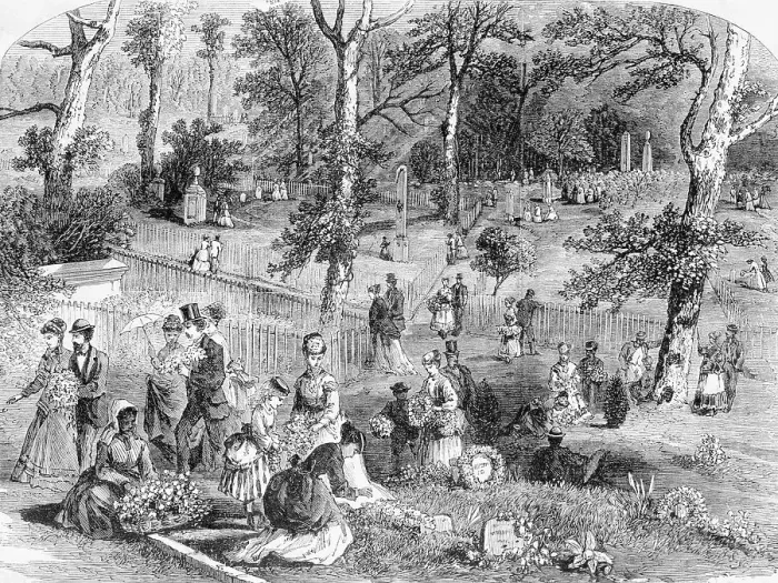 Framed Print : Illustration People Decorating Graves Framed Print : Illustration People Decorating Graves