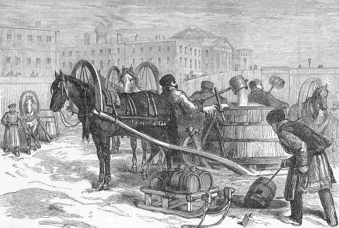 Framed Print : Illustration of People Getting Water from the Neva River in St. Petersburg