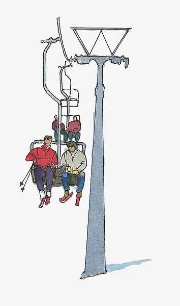 Illustration of people on ski lift