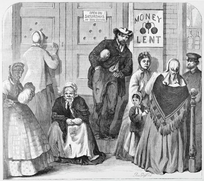 Framed Print : Illustration of People Waiting Outside a Pawn Shop Framed Print : Illustration of People Waiting Outside a Pawn Shop