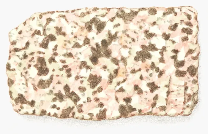 Framed Print : Illustration of a piece granite made up from the minerals quartz, feldspar and mica