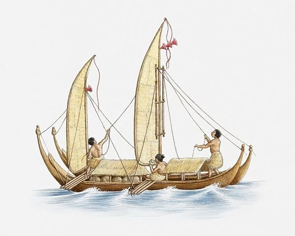 Illustration of Polynesians on a boat