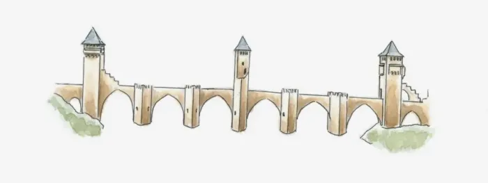 Framed Print : Illustration of Pont Valentre, Cahors, Lot, France