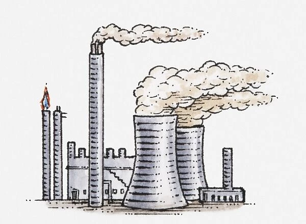 Illustration of power station and oil refinery