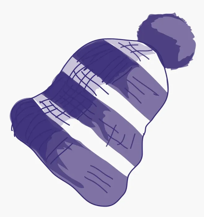 Framed Print : Illustration of purple and white striped bobble hat