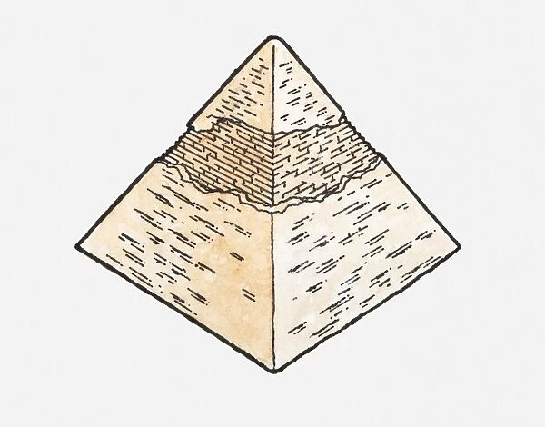 Illustration of a pyramid with some damage to the bricks