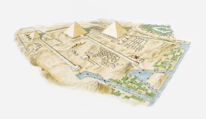Framed Print : Illustration of Pyramids of Giza, aerial view Framed Print : Illustration of Pyramids of Giza, aerial view