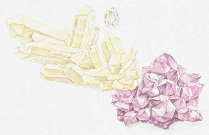 Framed Print : Illustration of quartz and cut quartz Framed Print : Illustration of quartz and cut quartz