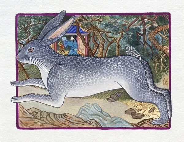 Illustration of Rabbit Running in the Forest, representing Chinese Year Of The Rabbit