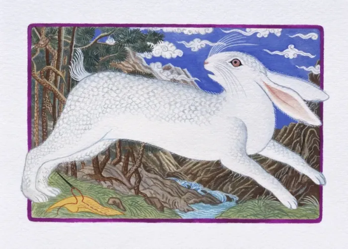 Framed Print : Illustration of Rabbit Running Out of the Forest, representing Chinese Year Of The Rabbit Framed Print : Illustration of Rabbit Running Out of the Forest, representing Chinese Year Of The Rabbit