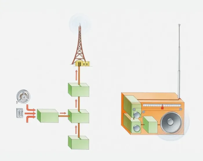 Framed Print : Illustration of radio signal being transmitted to receiver Framed Print : Illustration of radio signal being transmitted to receiver