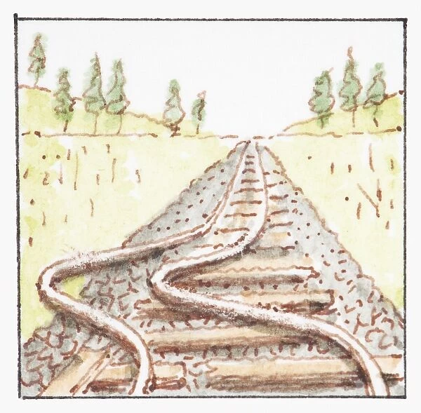 Illustration of railway track damaged by earthquake