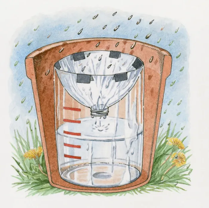 Framed Print : Illustration of rain gauge measuring rainfall levels Framed Print : Illustration of rain gauge measuring rainfall levels