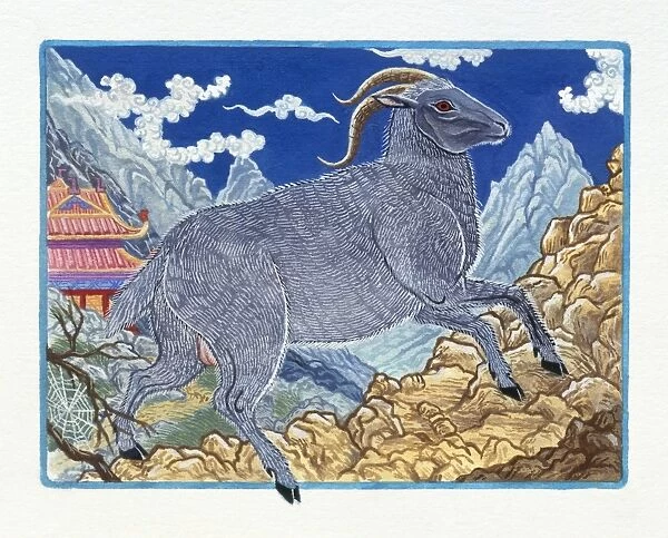 Illustration Ram Running on the Mountain, representing Chinese Year Of The Ram