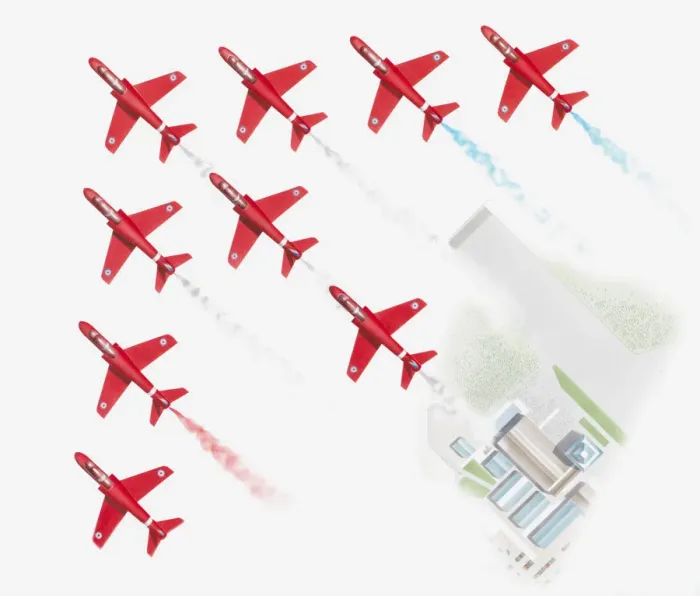 Framed Print : Illustration of Red Arrow planes flying in formation Framed Print : Illustration of Red Arrow planes flying in formation