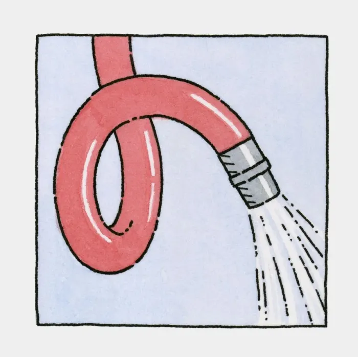 Framed Print : Illustration of red hose and running water Framed Print : Illustration of red hose and running water